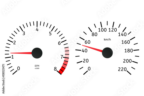 Tachometer and speedometer dial. Dashboard elements.