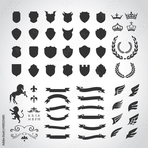 Crests logo element set.Heraldic logo,shield logo element,vintage laurel wreaths, heraldic icons