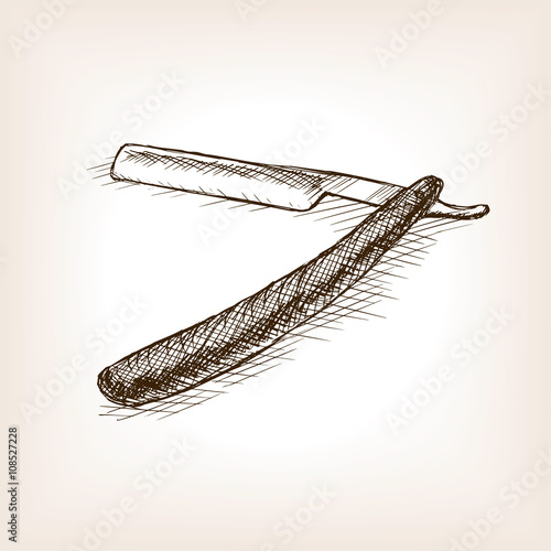 Straight razor sketch style vector illustration