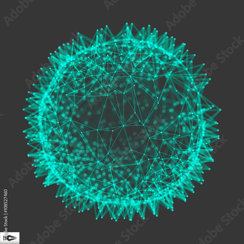 Sphere with Connected Lines and Dots. Glowing Grid. Connection Structure. Wireframe Vector Illustration.