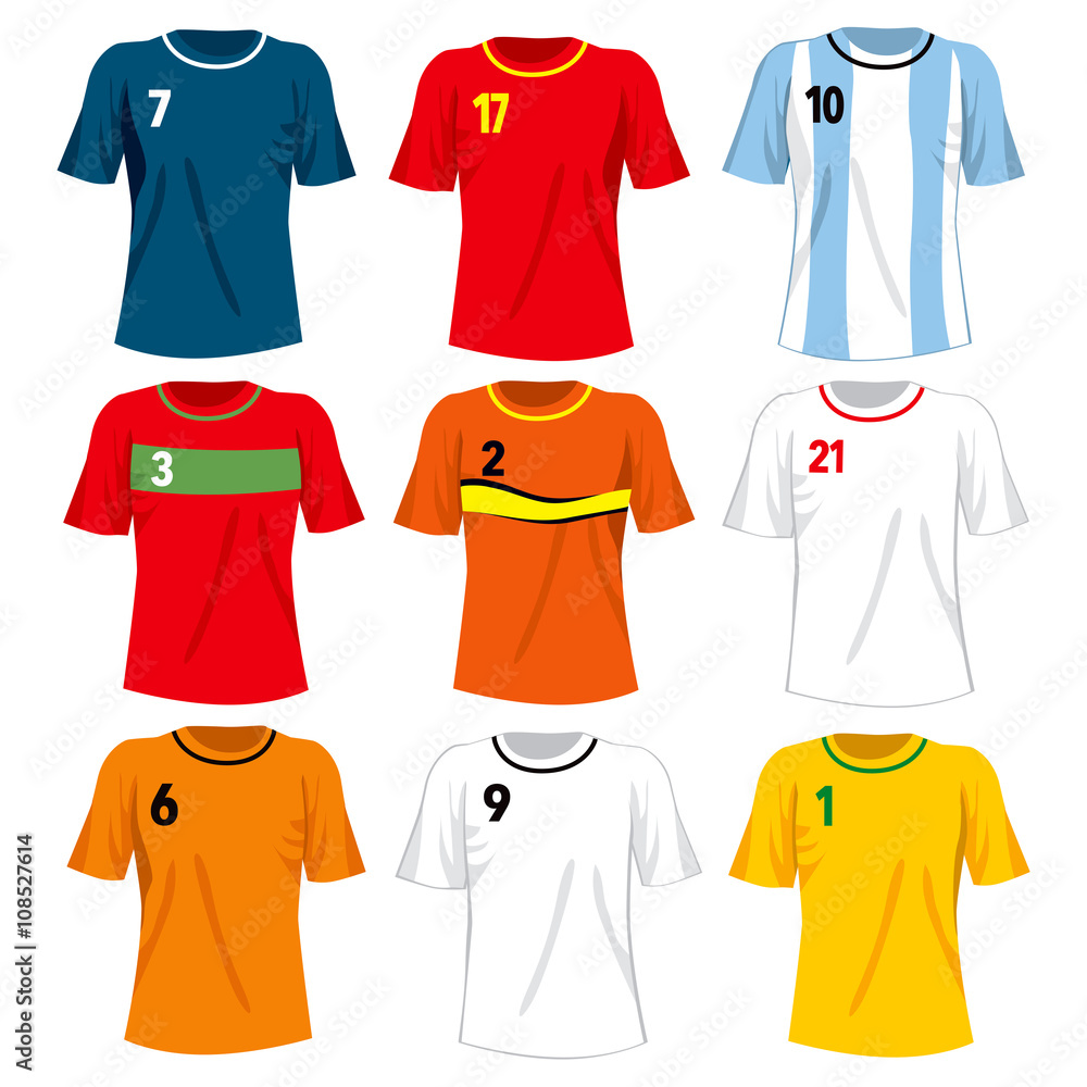 Collection set of different national soccer team t-shirt uniforms Collection set of different national soccer team t-shirt uniforms