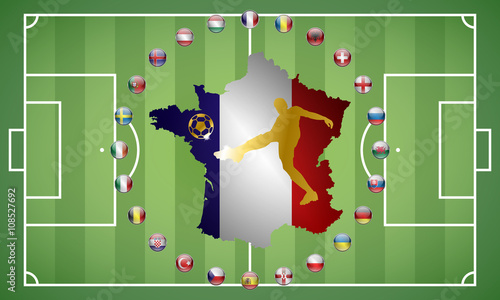 EM 2016 in Frankreich - Button-Set auf Fußballfeld