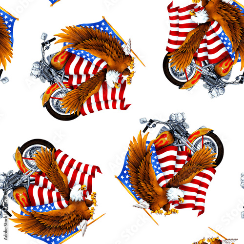 白頭鷲　星条旗　オートバイ