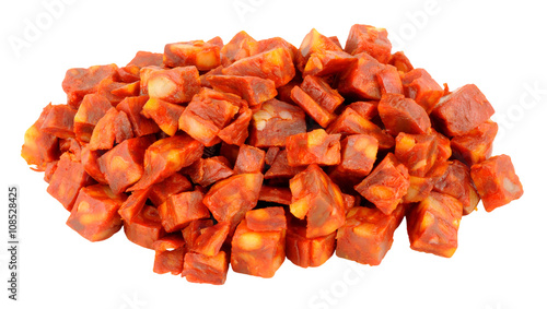 Tableau sur toile Pile Of Chopped Chorizo Salami