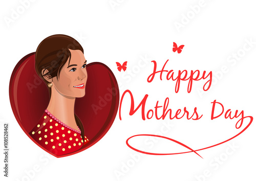 Happy Mother's Day. Greeting card with a beautiful woman and congratulatory inscription. Vector illustration