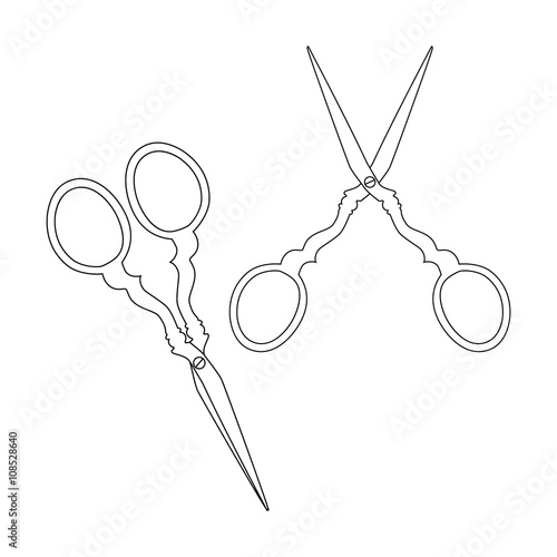 Old tailoring scissors, contour image.