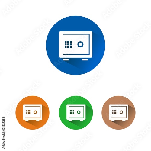 Icono de caja fuerte sobre círculos de colores. Ilustración vectorial