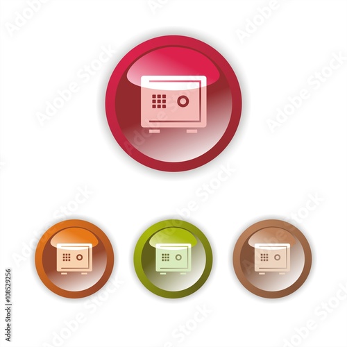 Set de botones redondos de diferentes colores con iconos de caja fuerte. Vector ilustración