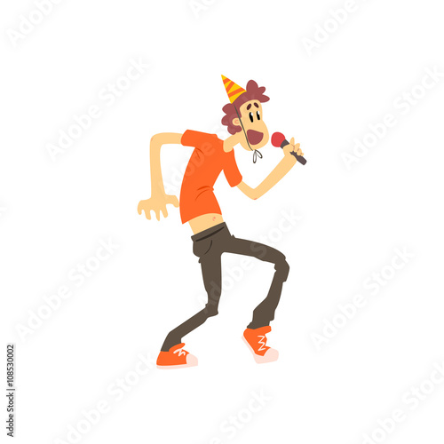 Guy In Orange T-shirt Singing Karaoke