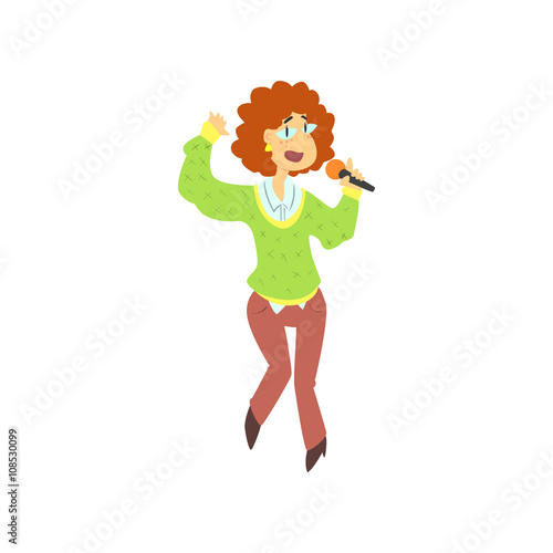 Curly Girl Singing In Karaoke