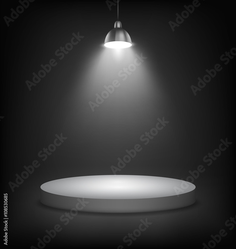 Illuminated Dark Stage Podium to Place Product Template on Black