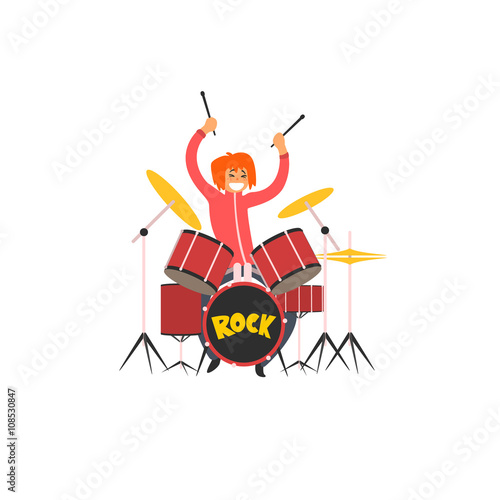 Girl Drummer Vector Illustration
