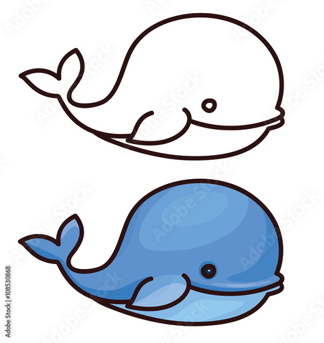 Vector cute whale cartoon isolated.