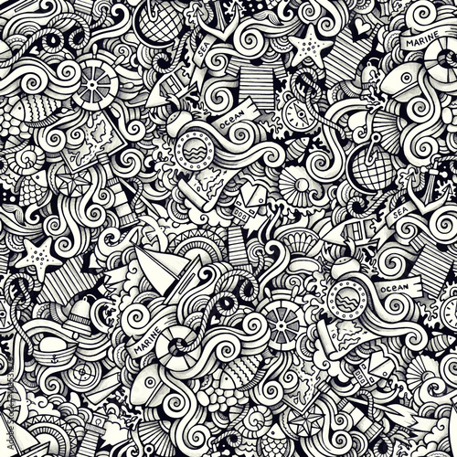 Photography Cartoon hand drawn nautical marine doodles seamless pattern