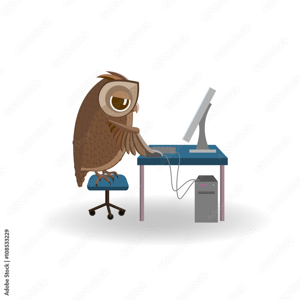 Fototapeta premium Owl working on the computer.