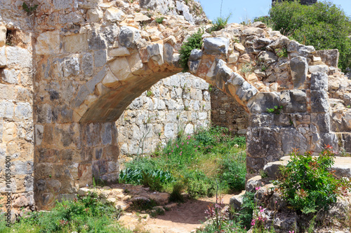 Montfort Castle ruins in northern Israel. Arched passageways through the halls.
 photo