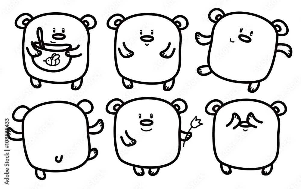 Vector cute bears cartoons isolated. Vector cute bears cartoons isolated.