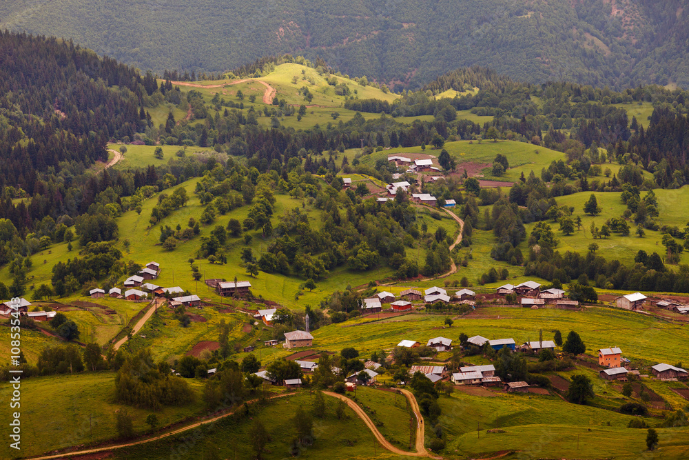 Beautiful green landscape in spring time and rural areas of north east of Turkey country, Savsat, Artvin