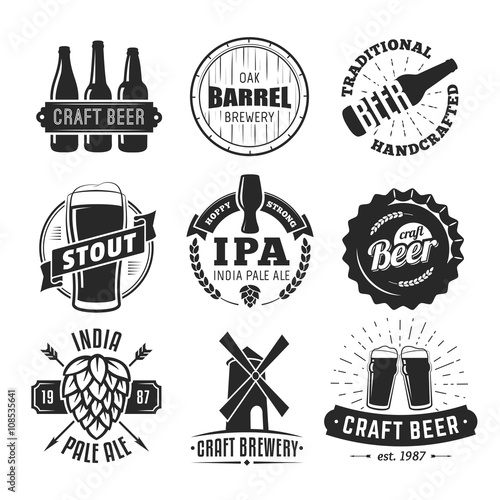 Vector craft beer badges. Set of vintage craft beer logos and labels.