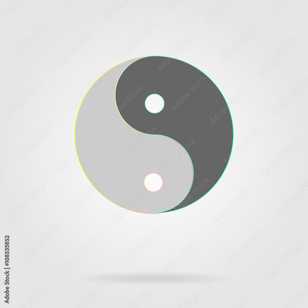 Yin yang flat icon. Black and white yin yang symbol with color,