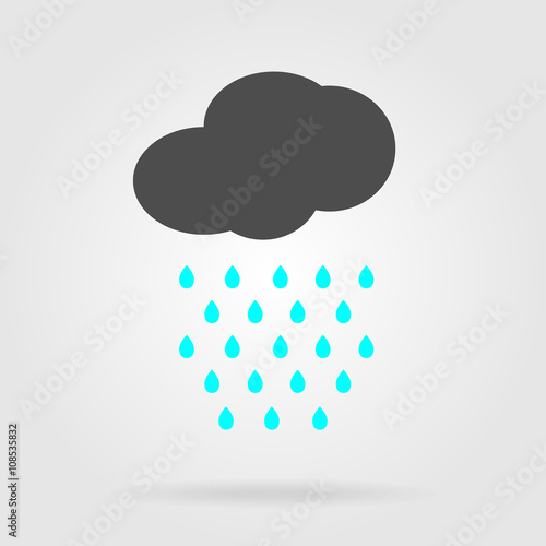 Cloud flat icon. Monochrome cloud with rain with color, contrast