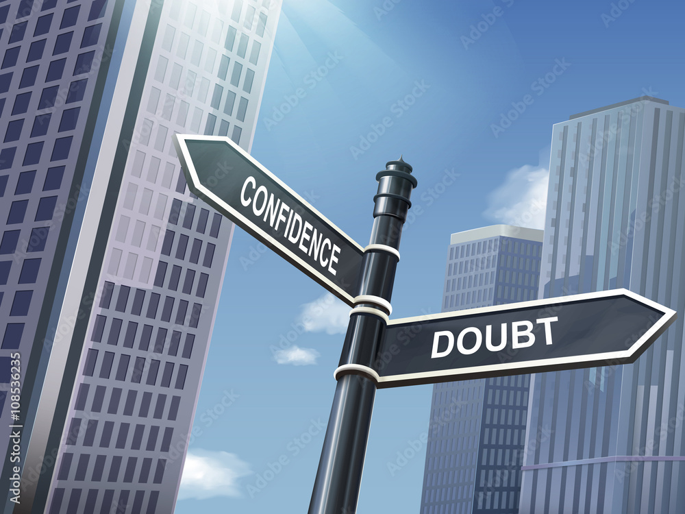 3d road sign saying doubt and confidence