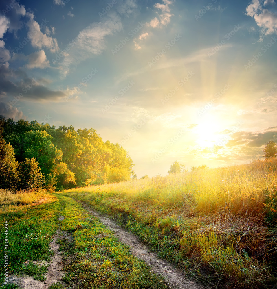 Sunbeams and country road