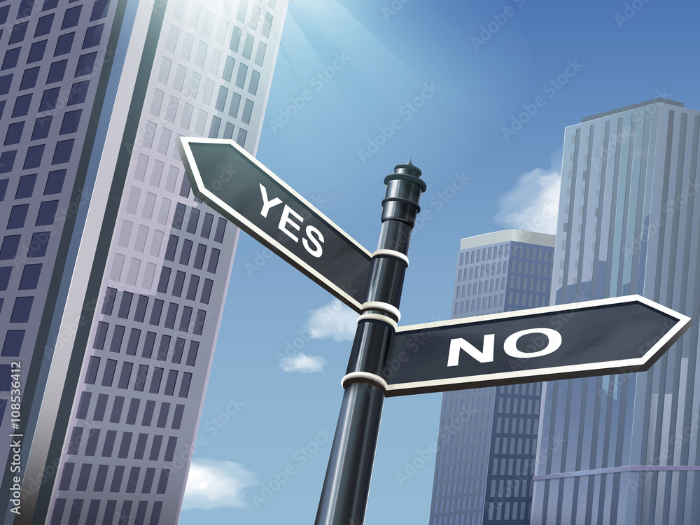 Fototapeta premium 3d road sign saying yes and no