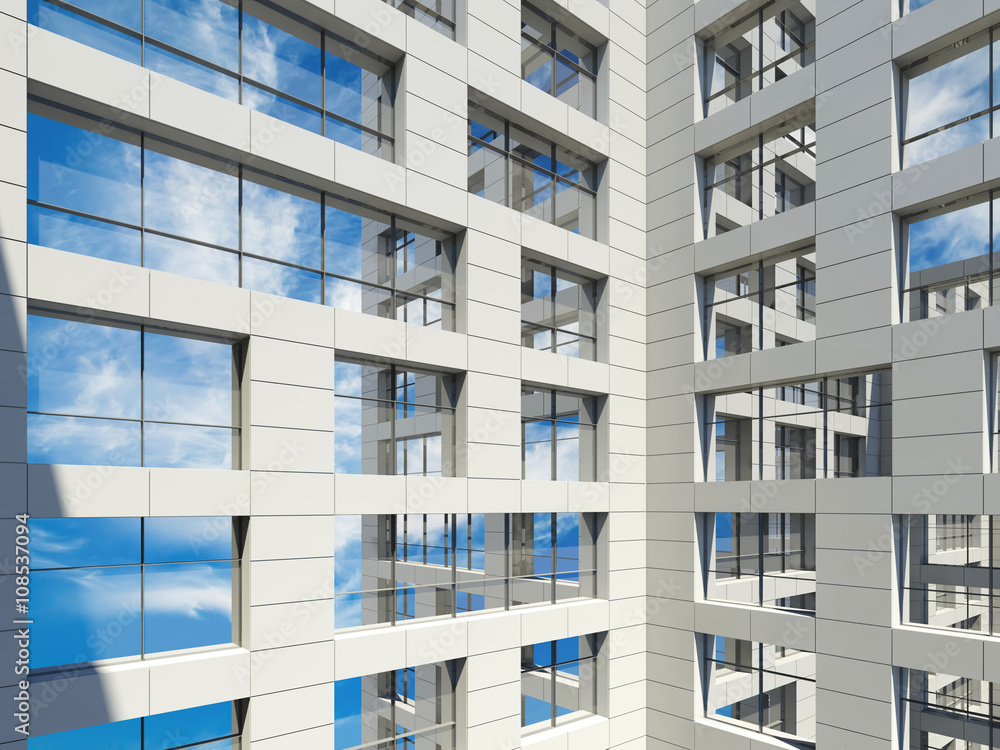 Fototapeta premium Modern architecture, windows with cloudy sky