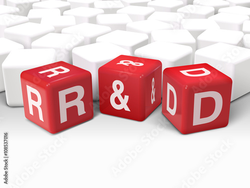 3d dice illustration with word R and D