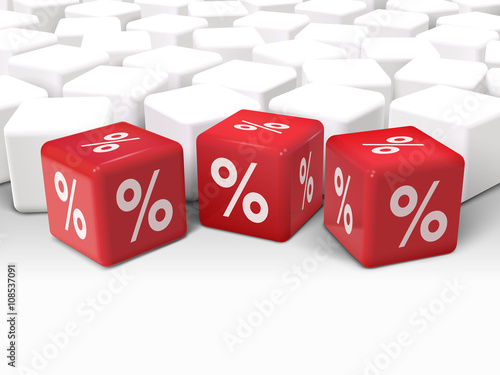 3d dice illustration with word percent sign