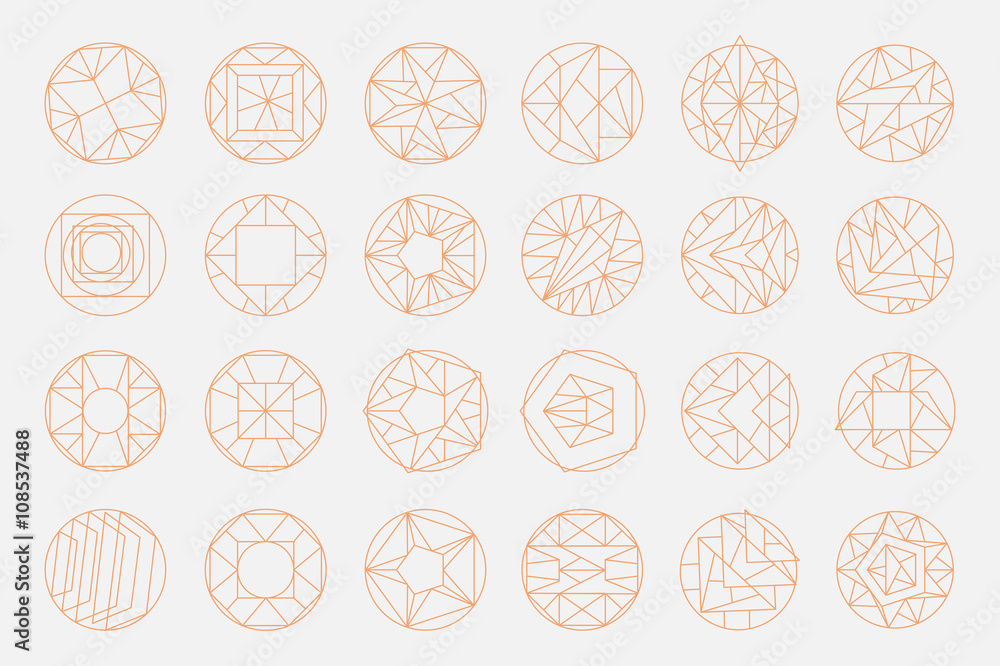 Set of hipster vector geometric shapes. Circular abstract. Shapes made using line, triangles, circles, and other polygons. You can use it for design icons, logos masks and overlaying on photos. Set of hipster vector geometric shapes. Circular abstract. Shapes made using line, triangles, circles, and other polygons. You can use it for design icons, logos masks and overlaying on photos.