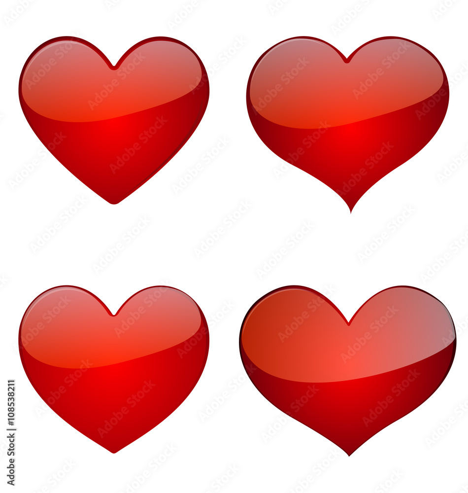 Set Of Glossy Hearts, Icon Vector Design Set Of Glossy Hearts, Icon Vector Design