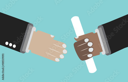 Giving a document sign on the blue background