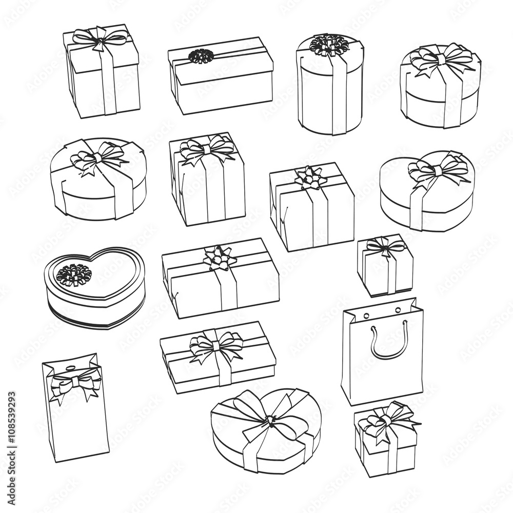 Fototapeta 2d cartoon illustration of gifts set