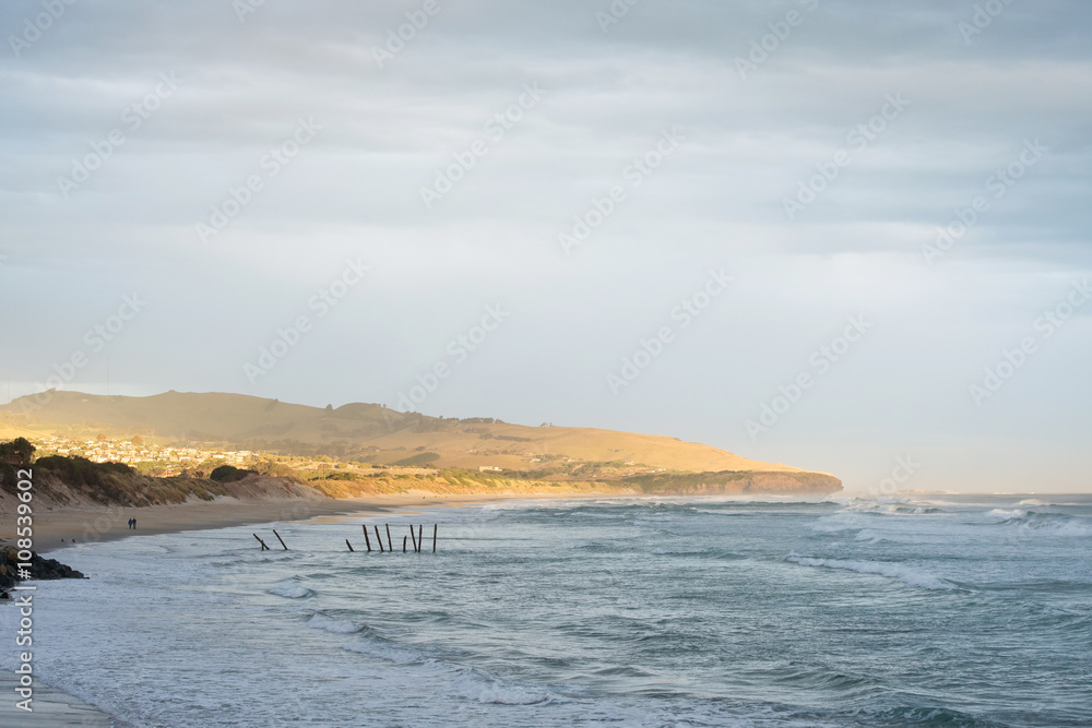 Obraz premium sunset at St. Clair Beach in Dunedin, New Zealand