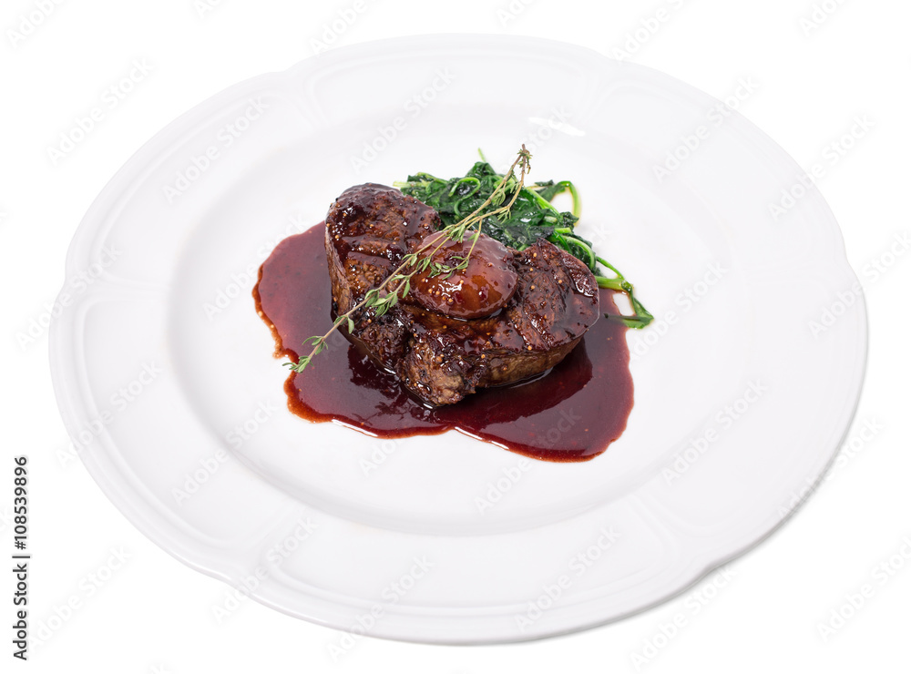 Delicious fillet mignon steak with chard.