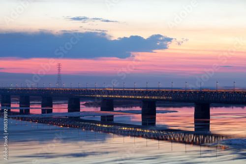 Ice blocks motion blurred on Amur river  Russia