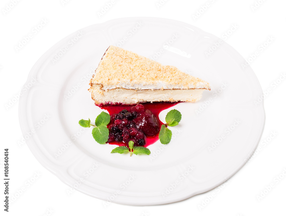Traditional cheesecake with berry jam. Traditional cheesecake with berry jam.