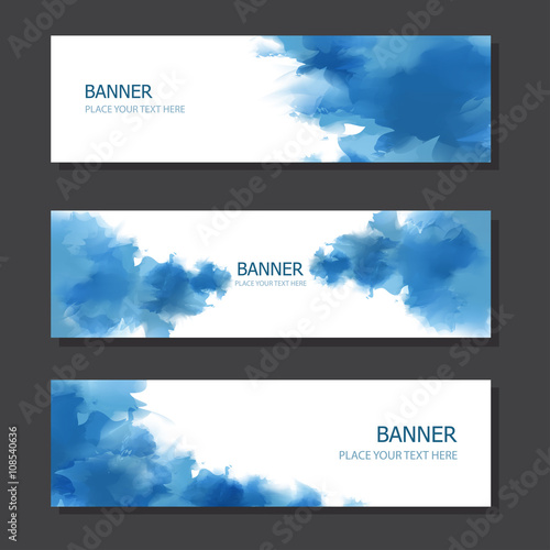 set of three banners, abstract headers with water color