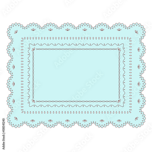 Vector lace rectangular decorative frame made in blue and brown colors
