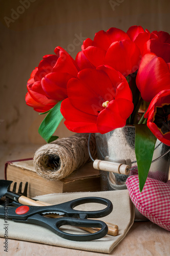 tulips in bucket