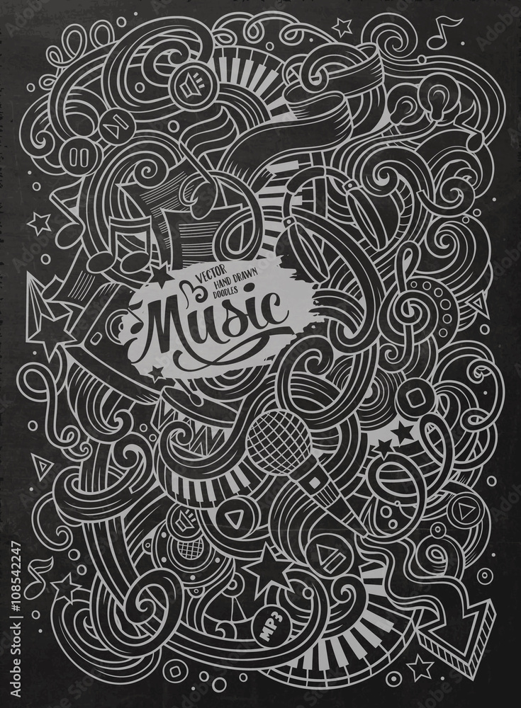 Hand-drawn chalkboard doodles Musical illustration