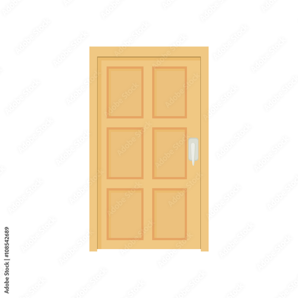 Closed wooden door icon, cartoon style 