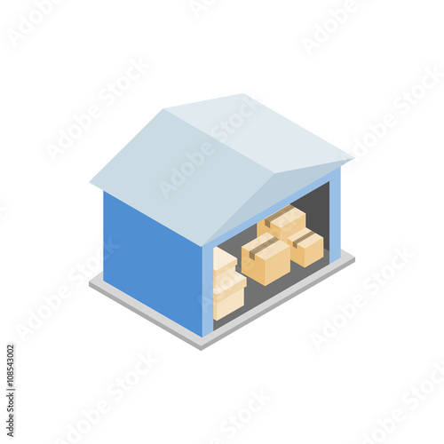 Warehouse with open door icon, isometric 3d style