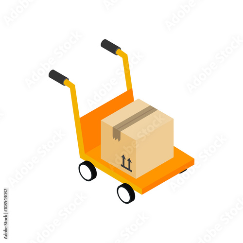 Yellow hand cart with cardboard box icon