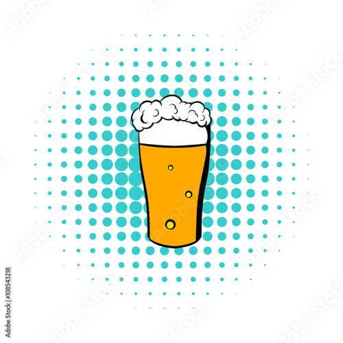 Glass of beer icon, comics style 