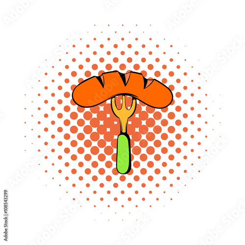 Sausage on a fork icon, comics style