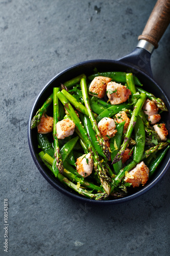 Sesame Seed Chicken with Green Asparagus and Sweet Peas
