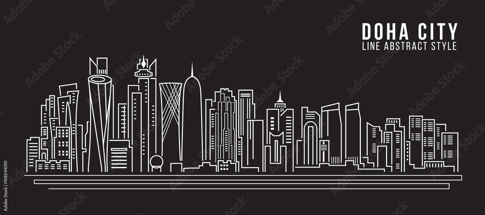 Cityscape Building Line art Vector Illustration design - doha city